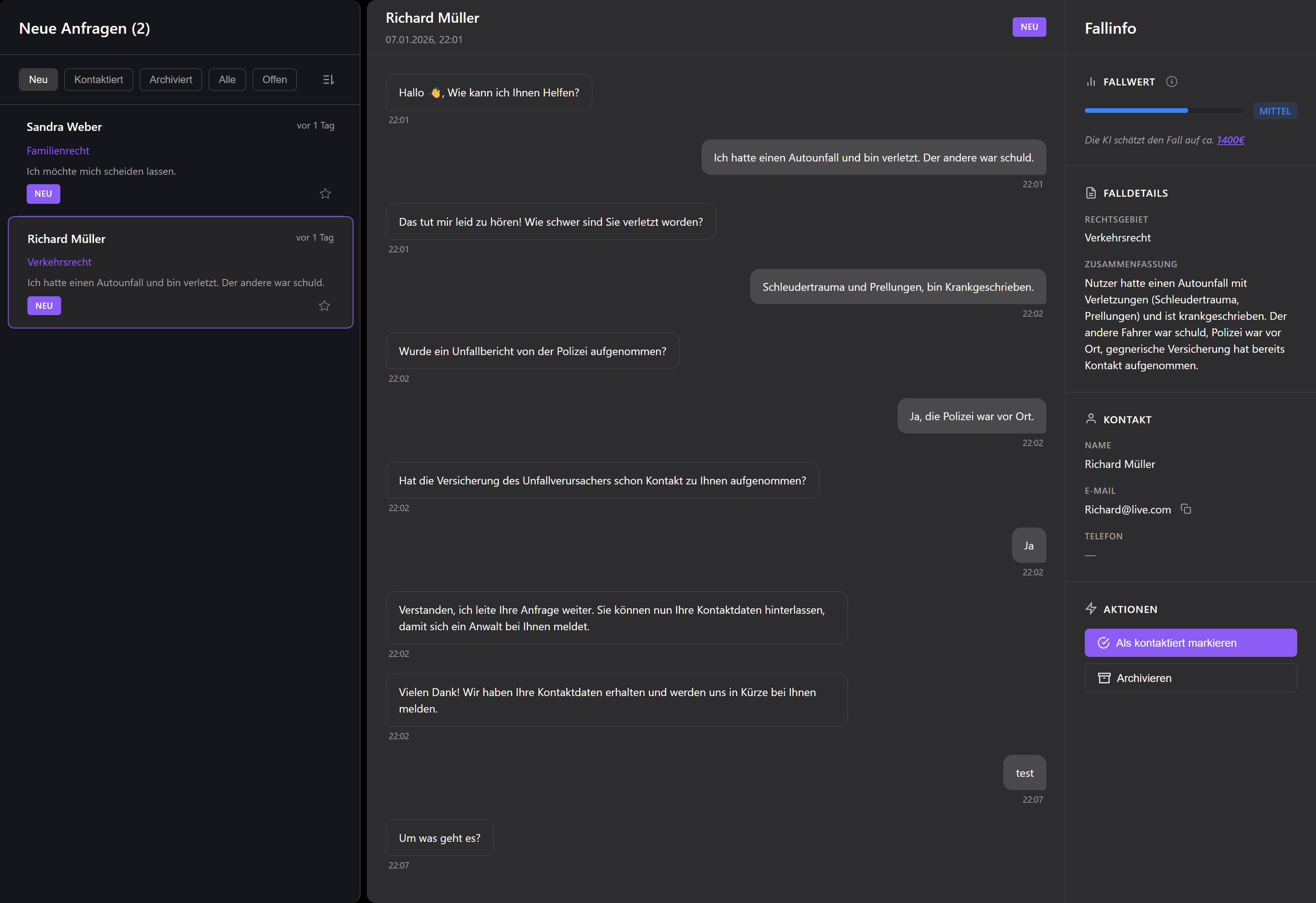 Inbox und Leads Dashboard